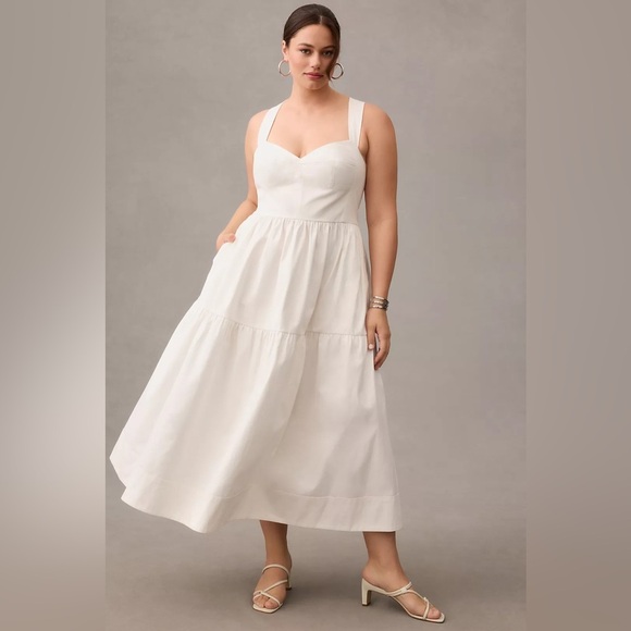 NWT Anthropologie Forever That Girl Denim Sweetheart Midi Dress White Size XL - Picture 1 of 15